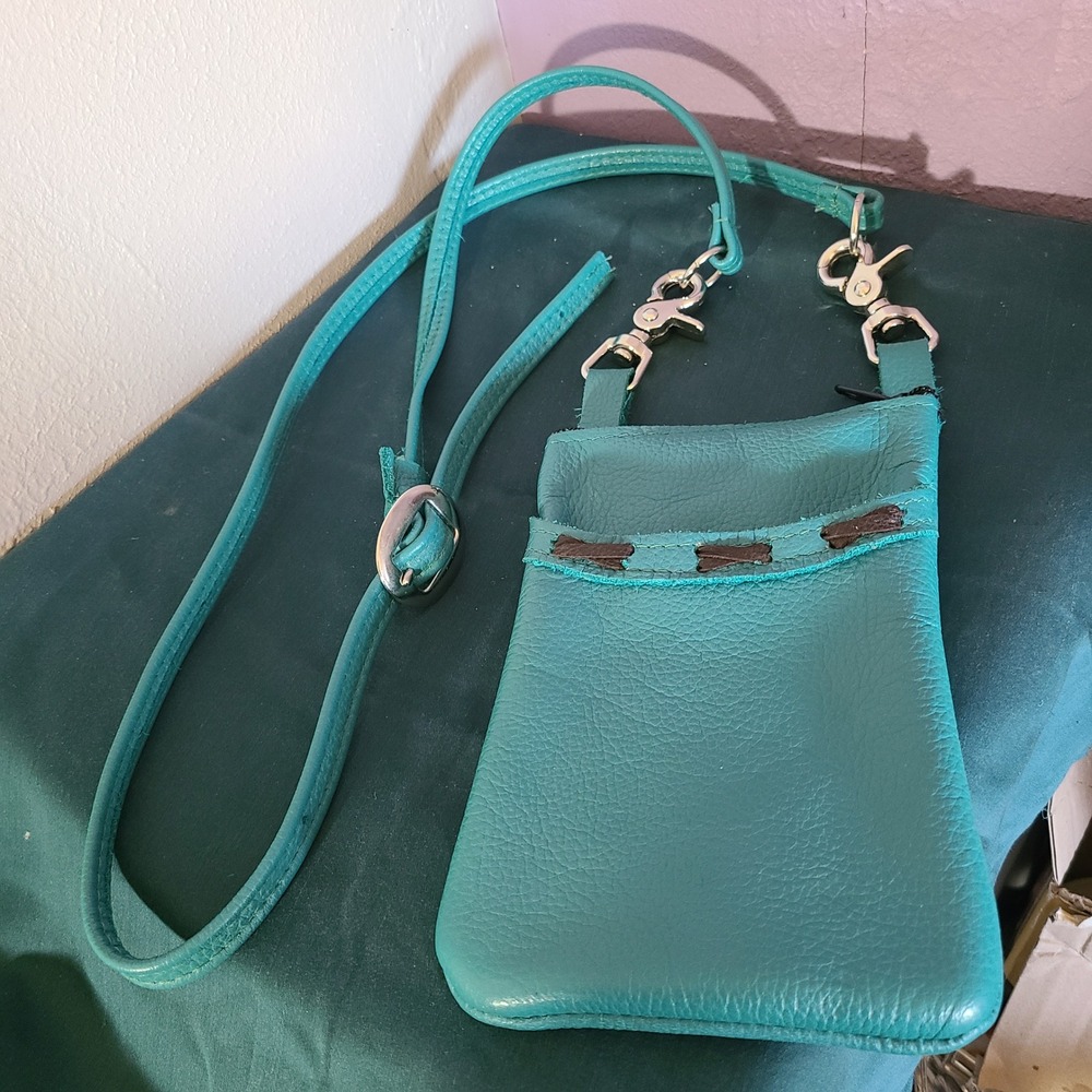 Hip Bag Company Crossbody Bag Women OS Teal Pebbled Leather Phone Pouch USA Made